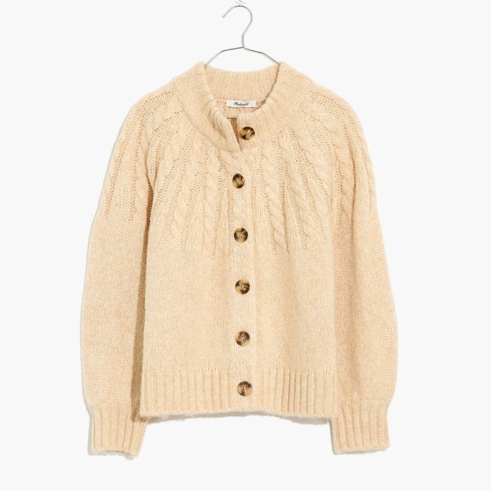NWOT Madewell Women's Harwood Cableknit Mockneck Cardigan Sweater Size Medium